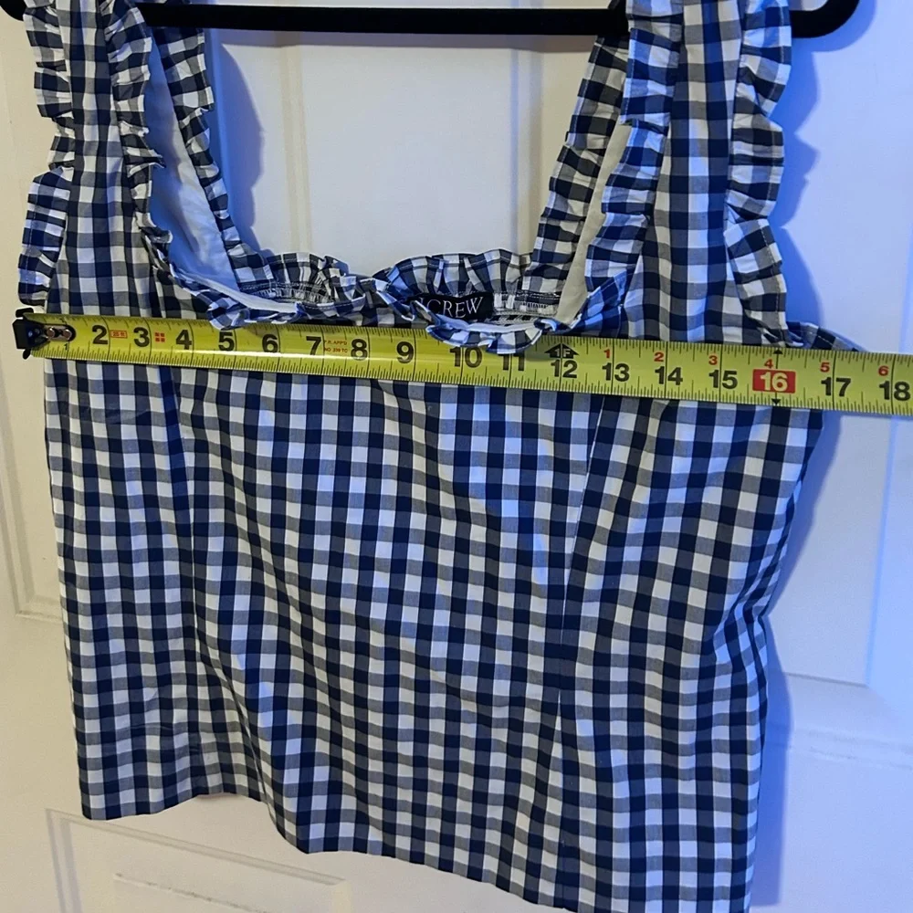 J.Crew Blue Gingham Smocked Ruffle Strap Top Size Large NWT Re-Imagined - Picture 14 of 14